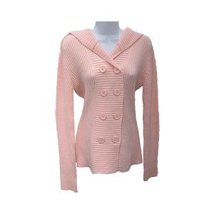 Takeout Pink Ribbed Double-Breasted Hooded Sweater